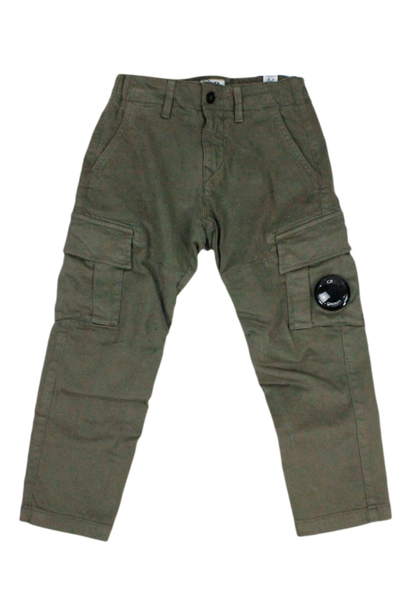 Shop C.p. Company Cargo Pants With Pockets And Lens With Internal Drawstring And America Pockets With Zip And Button C In Military