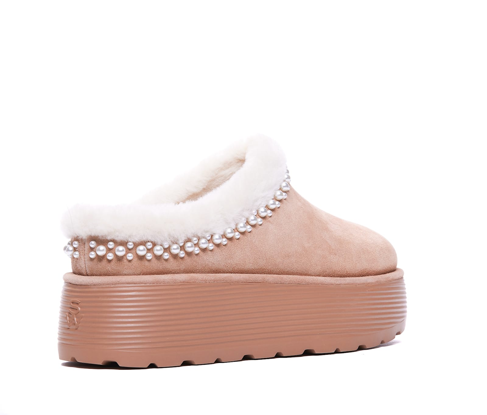 Stuart Weitzman Nellie Pearl Flatform Mules In Beige