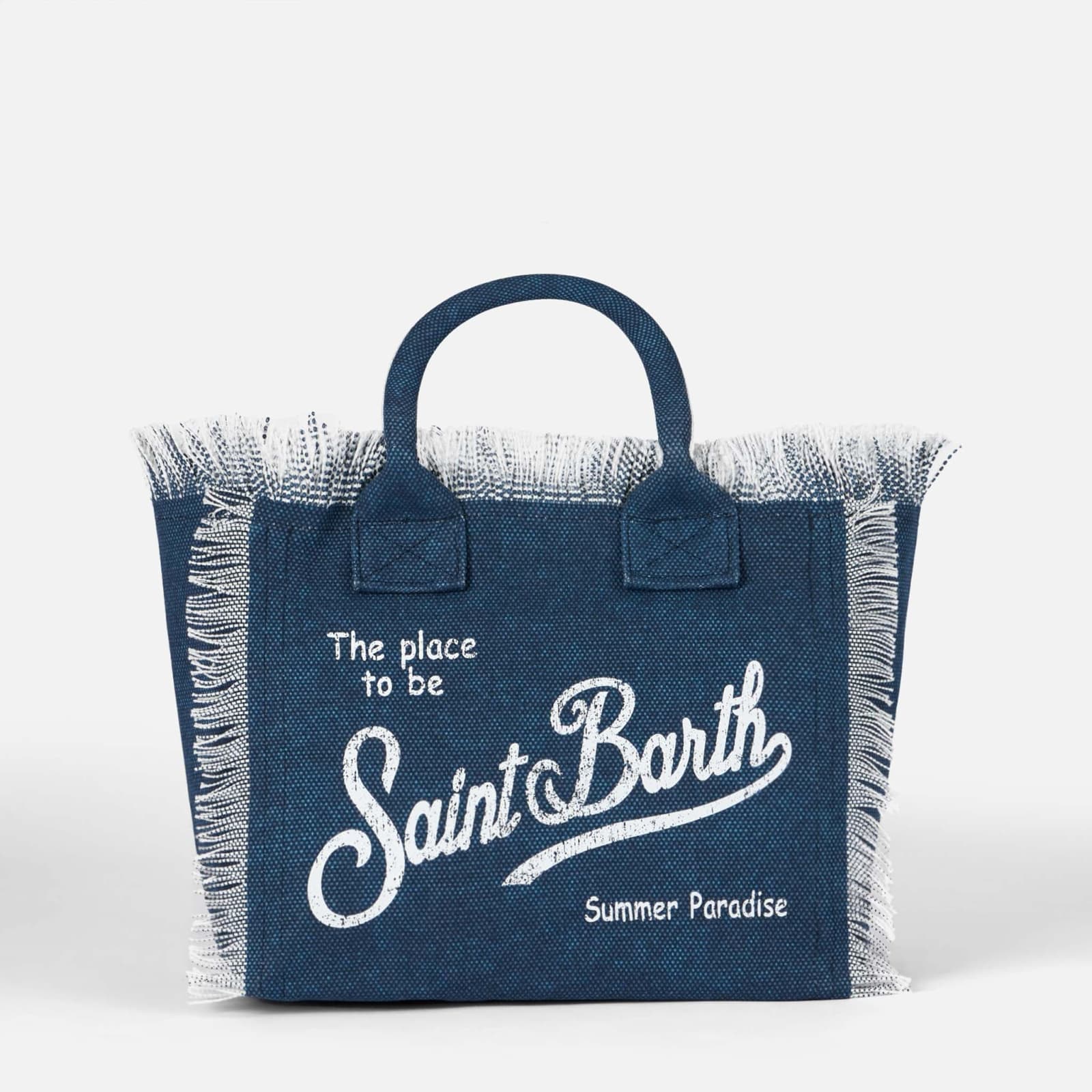 Shop Mc2 Saint Barth Colette Indigo Cotton Canvas Handbag In Blue