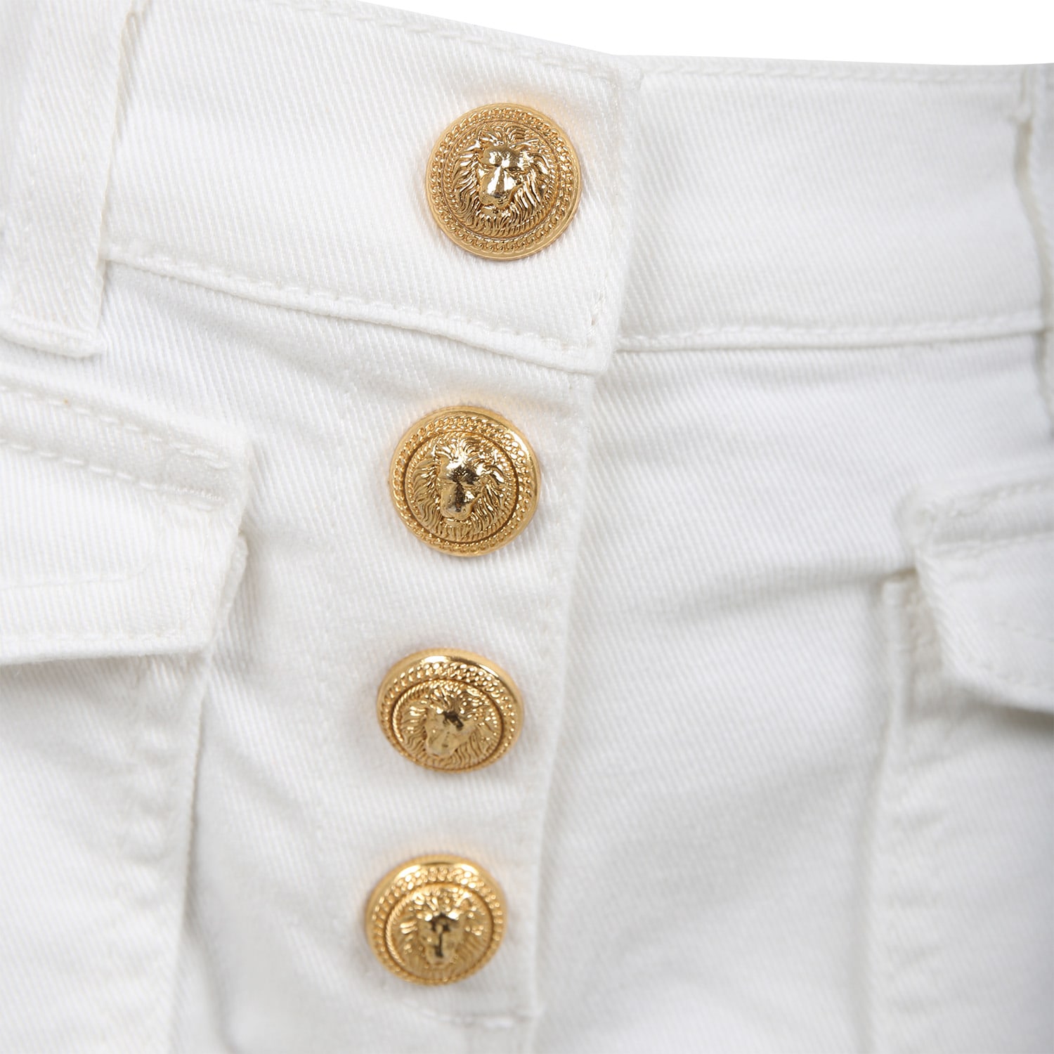 Shop Balmain White Jeans For Girl With Gold Buttons In Bianco/oro