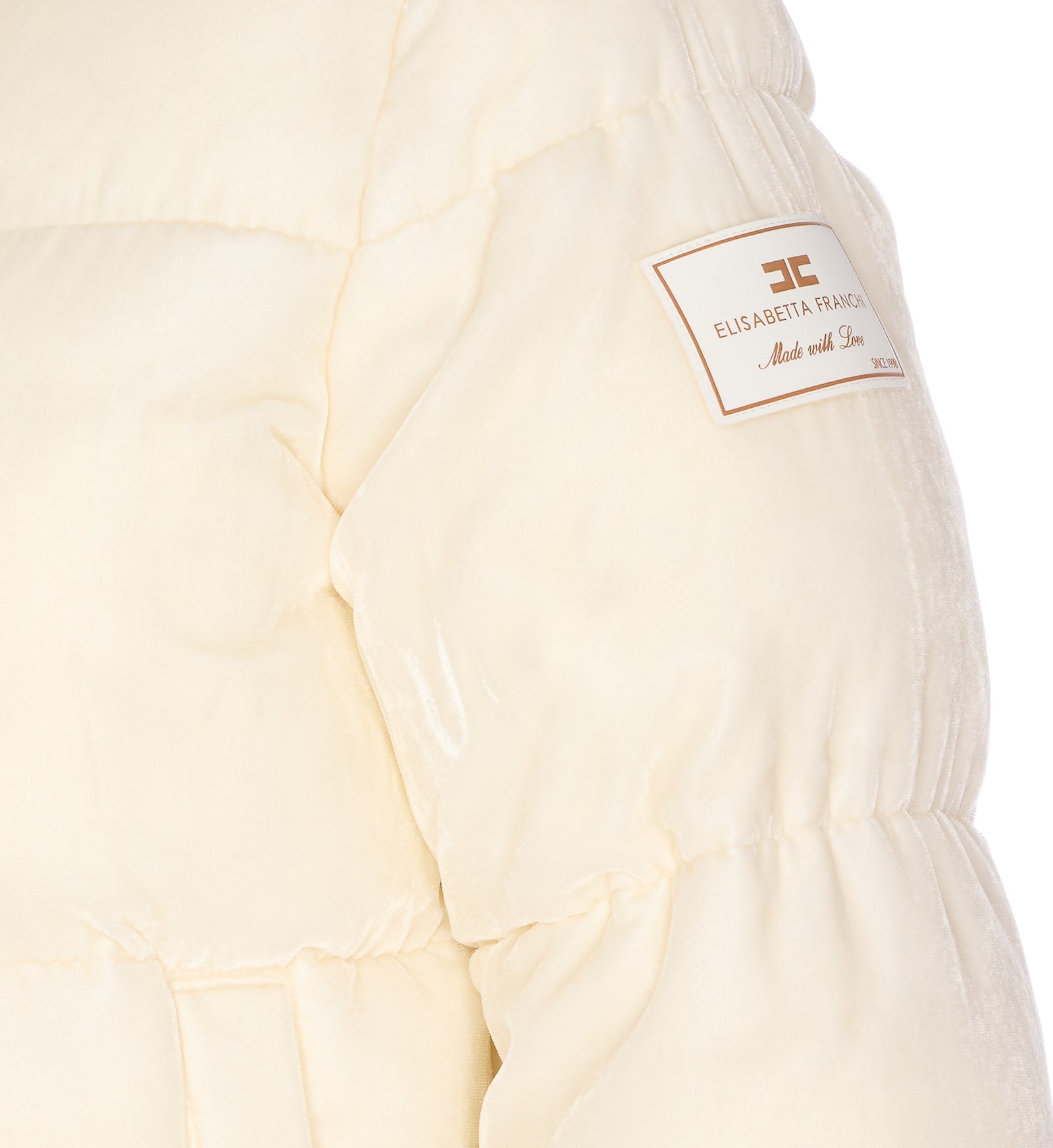 Elisabetta Franchi Milk Velvet Hooded Down Jacket In White