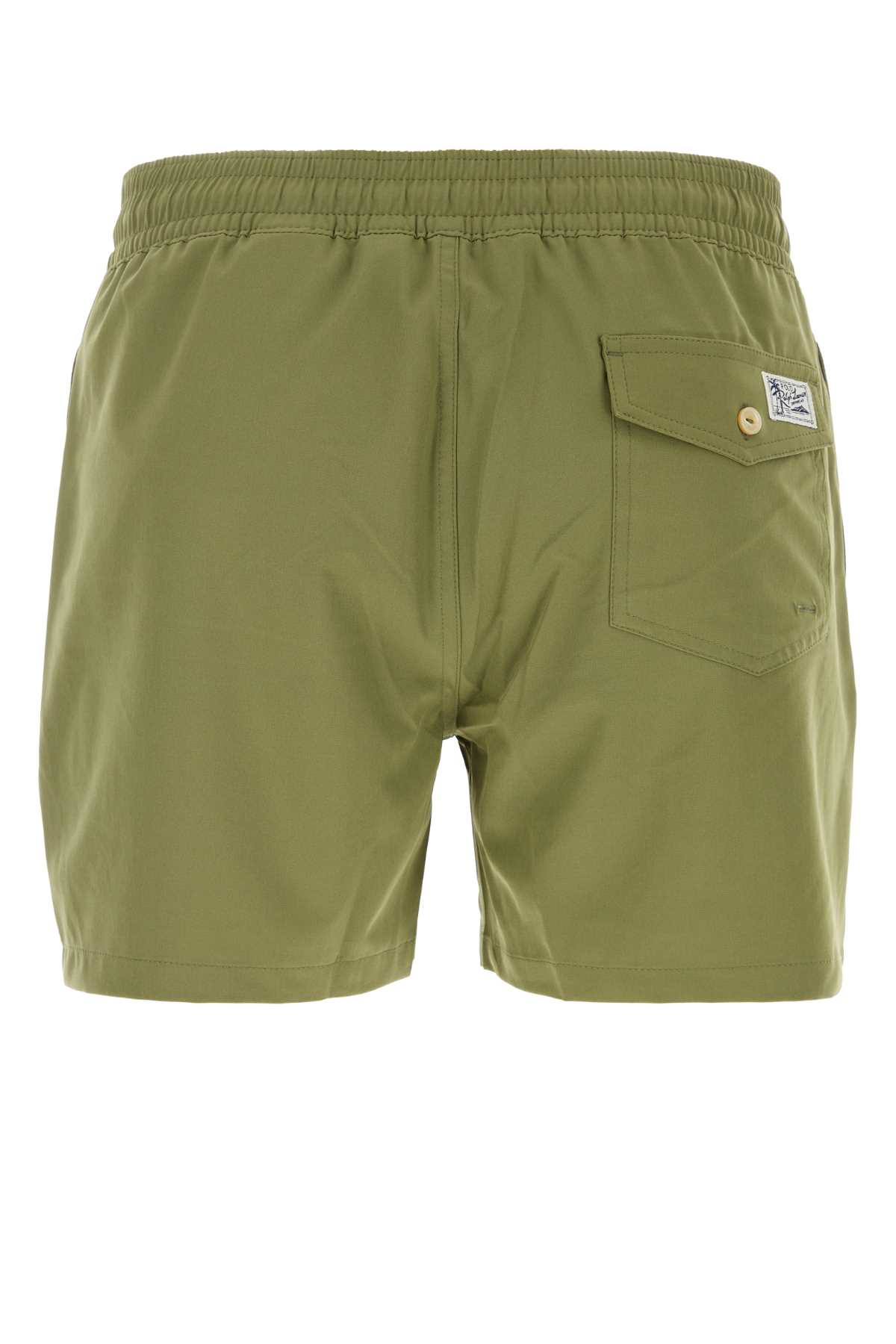 Shop Polo Ralph Lauren Army Green Stretch Polyester Swimming Shorts In Treegreen