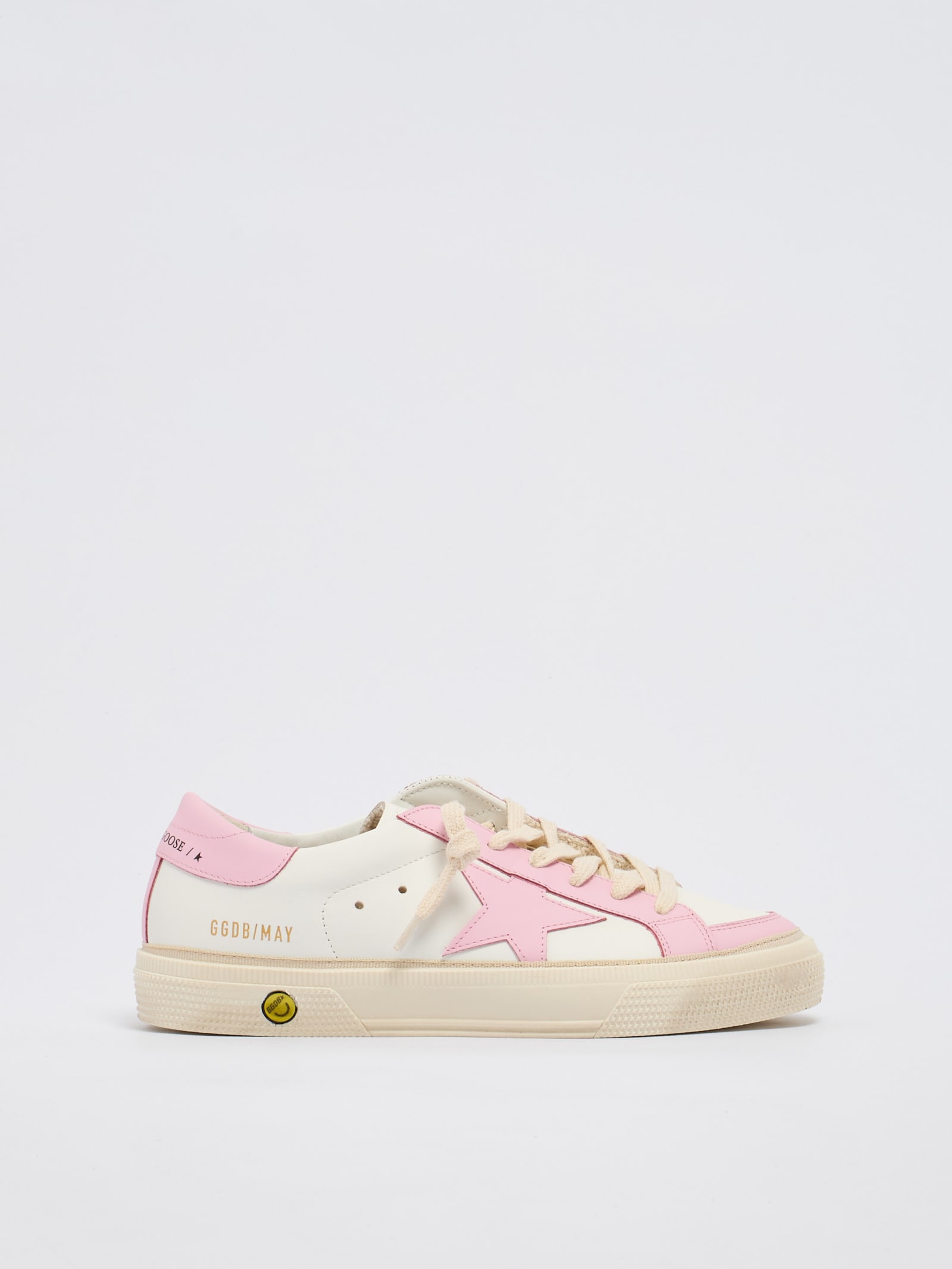 Shop Golden Goose May Leather Sneaker In Bianco-rosa