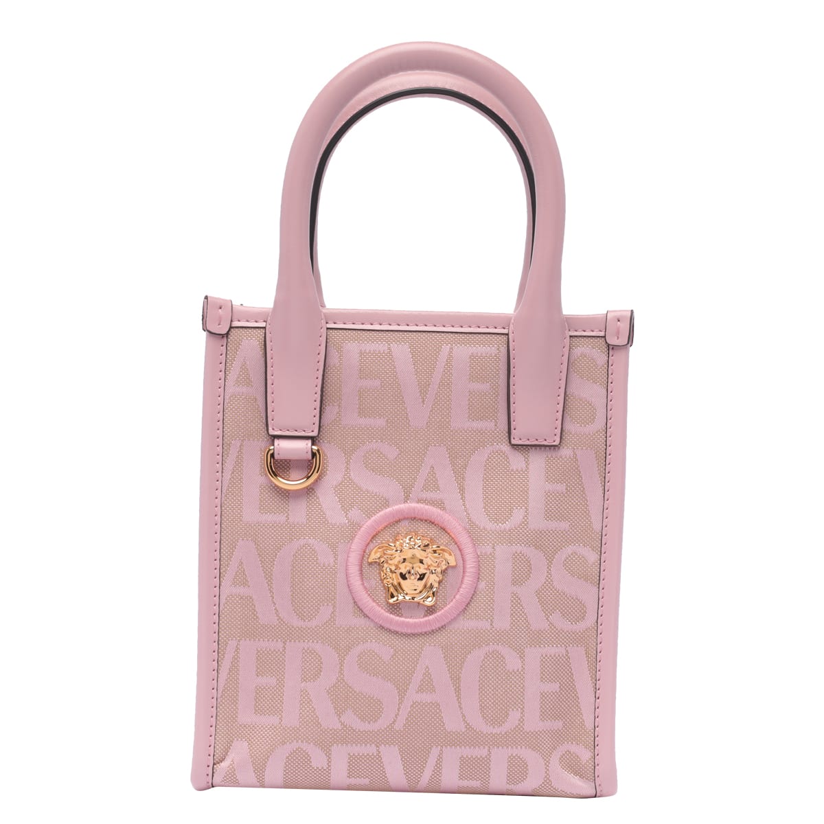 Versace Mini Allover-jacquard Tote Bag In Beige Baby Pink New Gold