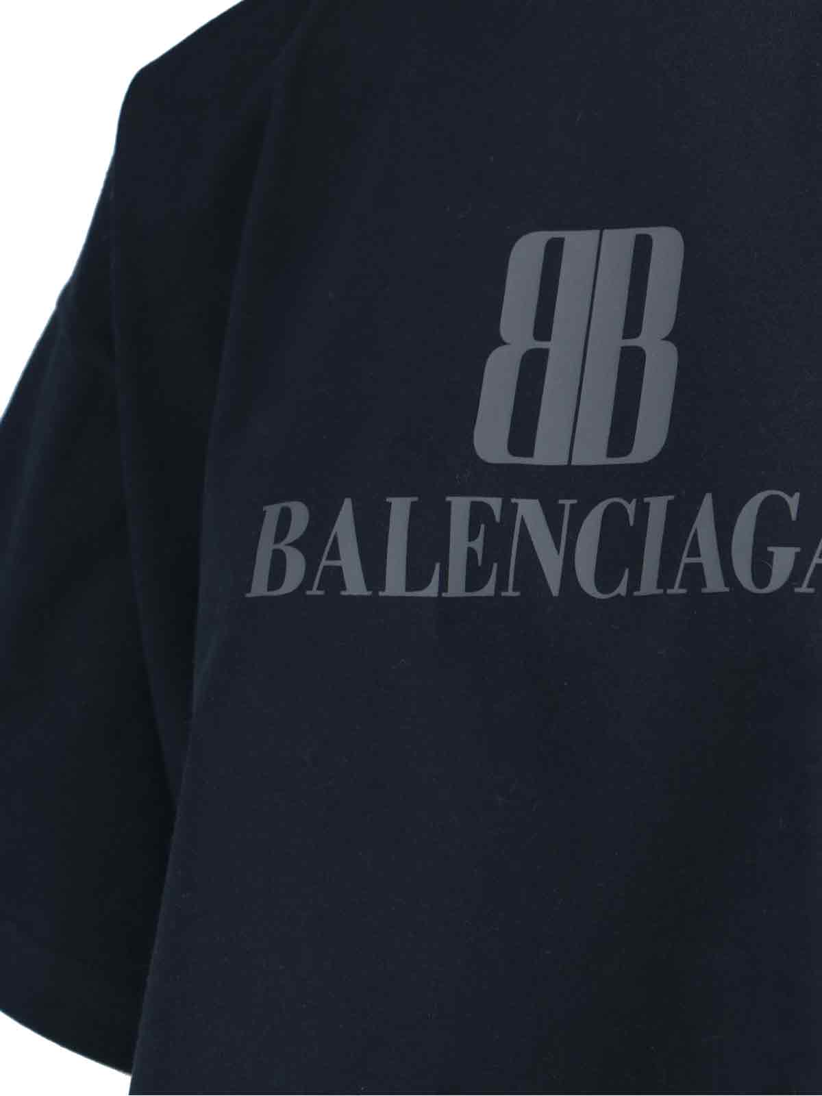 Balenciaga High-collar Black T-shirt With Logo Print In Black