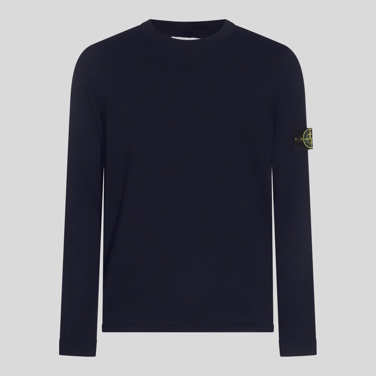 Stone Island Cotton Sweatshirt With Logo Embroidery On The Left Sleeve In Navy Blue