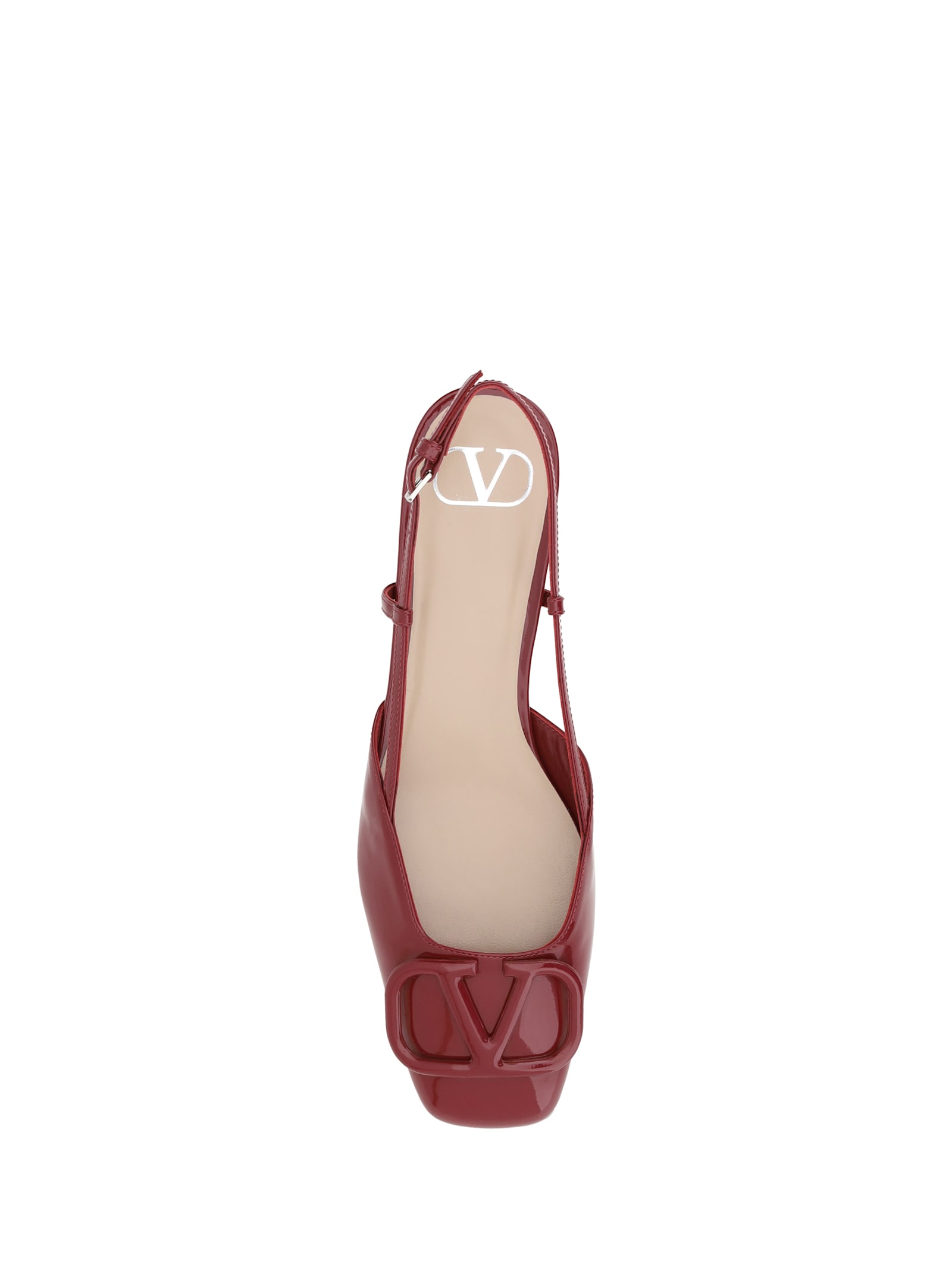Valentino Vlogo Signature Square Toe Slingback Flats In Deep Scarlet