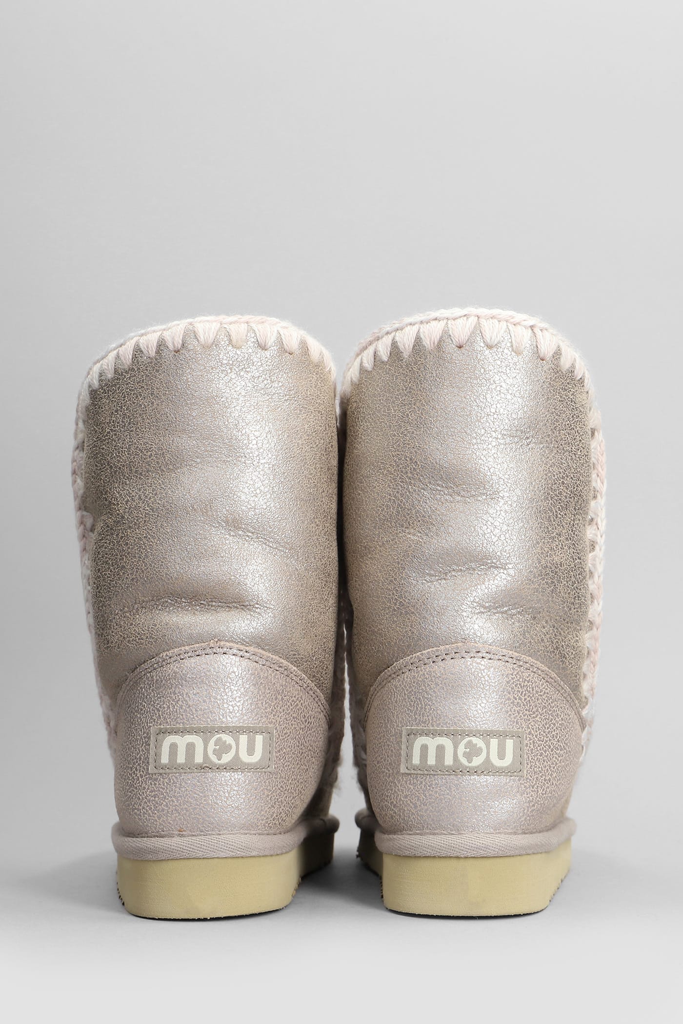 Mou Eskimo 24 Low Heels Ankle Boots In Beige Leather In Beige