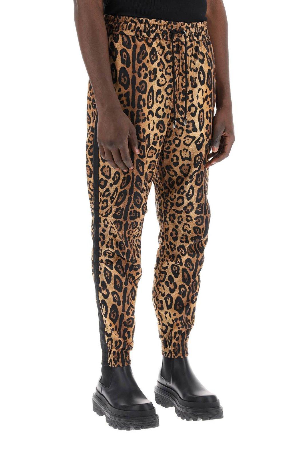 Shop Dolce & Gabbana Leopard Printed Drawstring Pants In Leo Ingrand Marrone (beige)