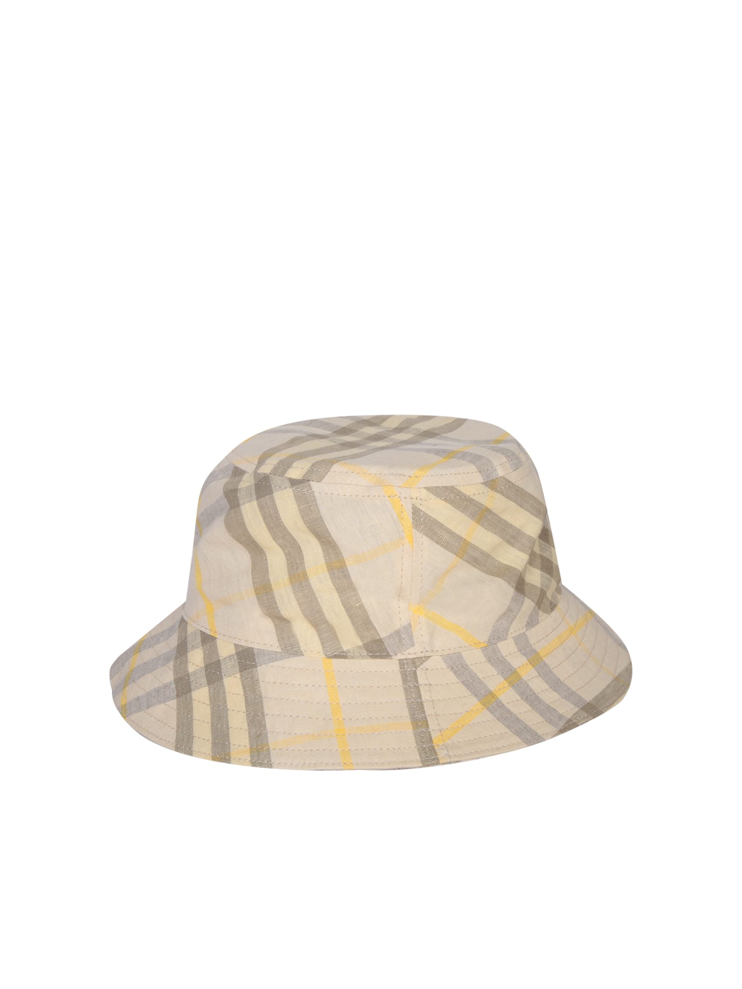 Shop Burberry Beige Check Linen Bucket Hat