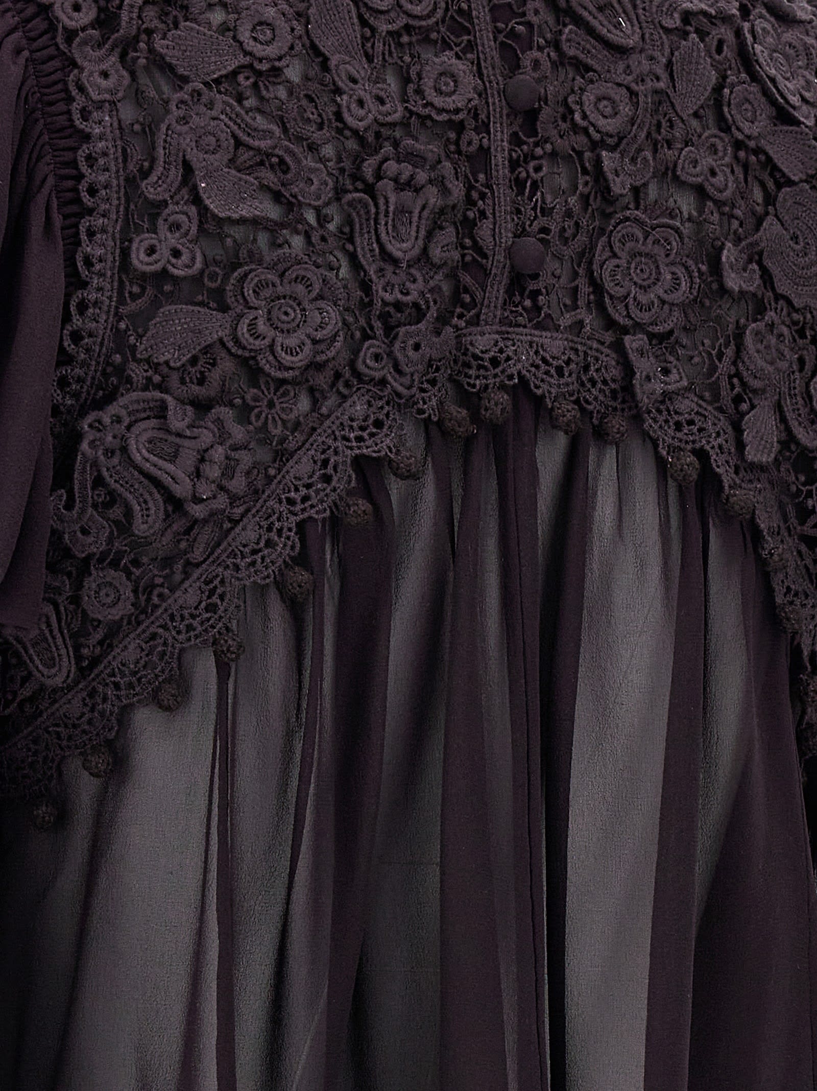 Isabel Marant 'puff Sleeves' Sheer Lace Top With Floral Embroidery In Black