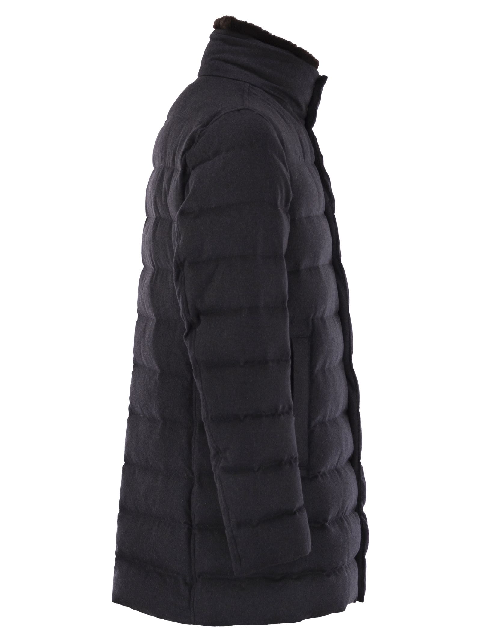 Herno Men Down Jacket With Fur Collar In Blue