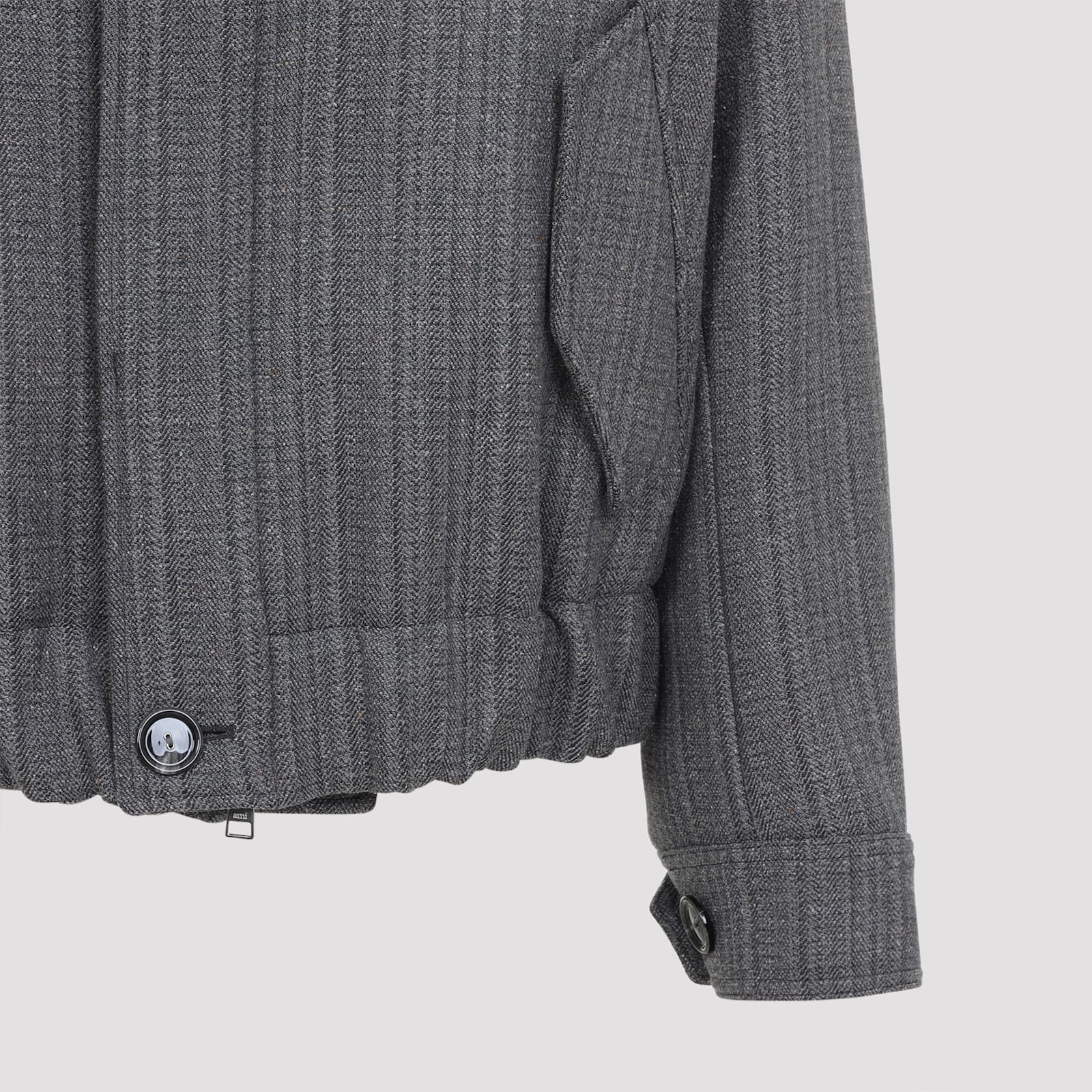 Ami Alexandre Mattiussi High Collar Jacket With Elasticated Hem And Pockets In Gray