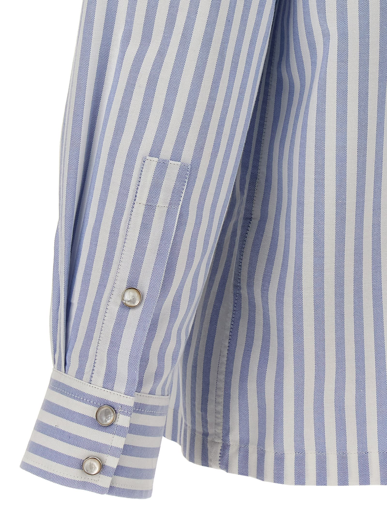 Shop Palm Angels Monogram Striped Shirt In Light Blue