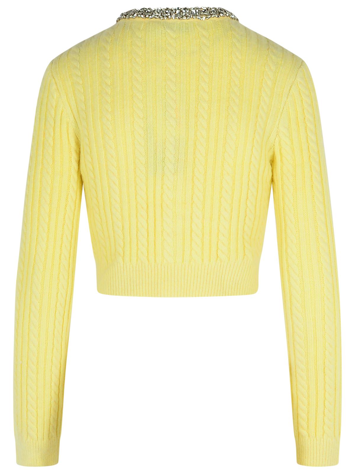 Self-portrait Crystal-embellished Cable-knit Cardigan In Yellow