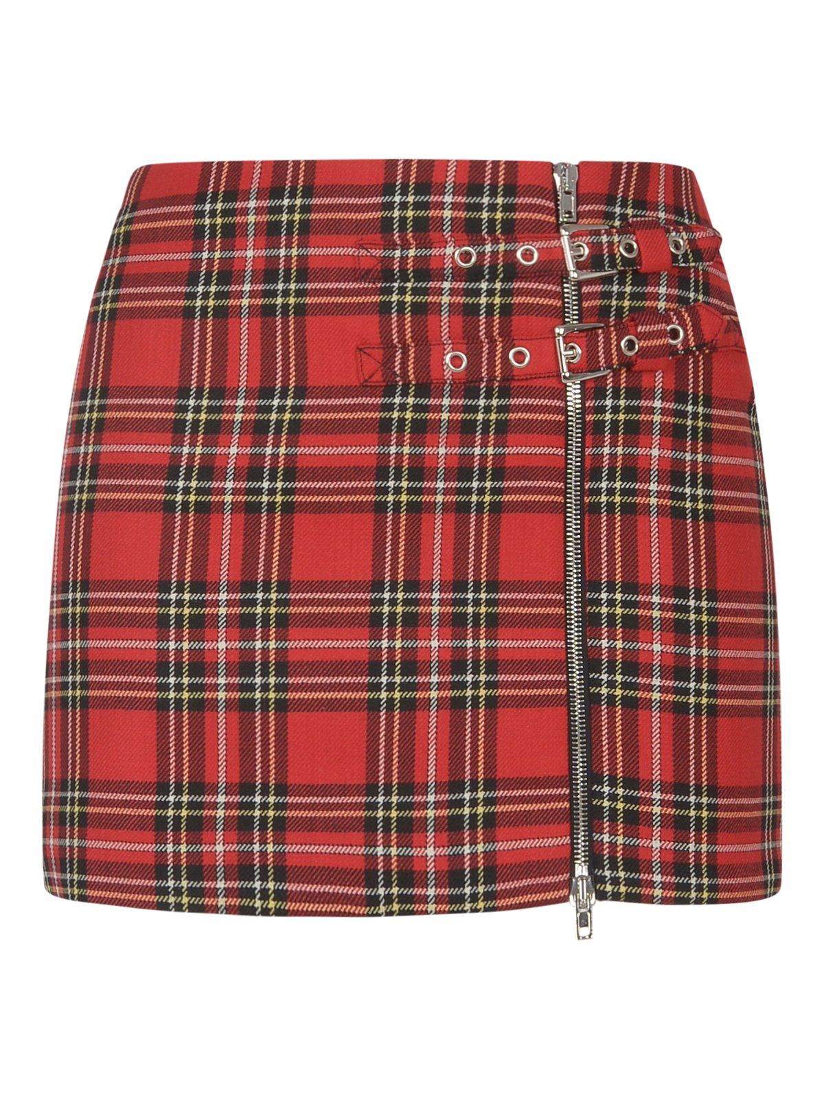Shop Alessandra Rich Plaid-check Patterned Side-zipped Mini Skirt In Red/black