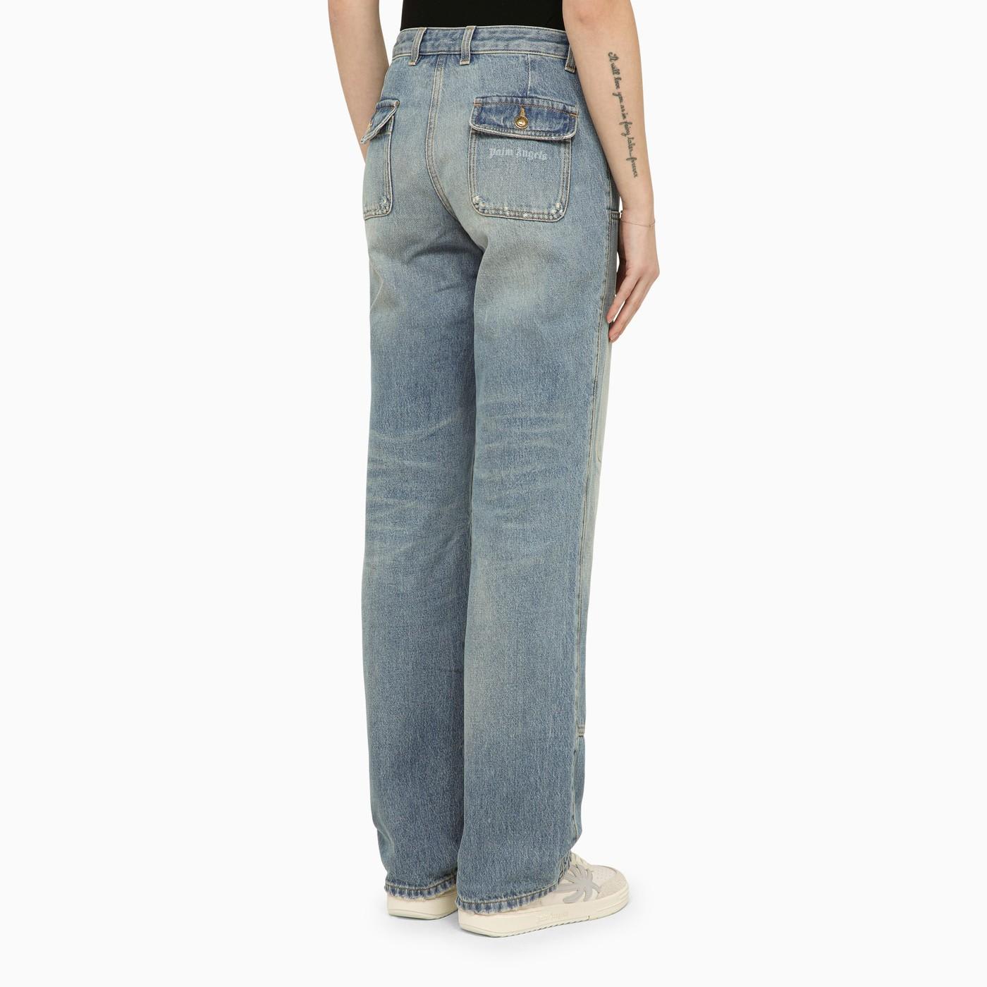 Shop Palm Angels Blue Washed-effect Multi-pocket Jeans In Denim In Light Blue Light Blue