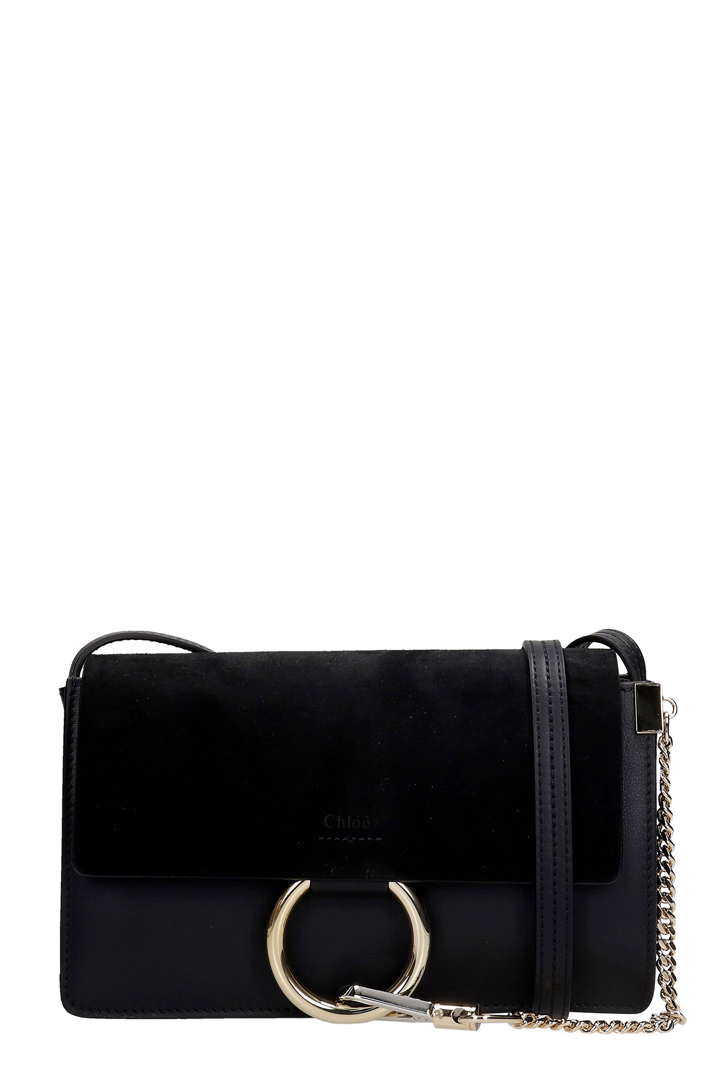 Chloé Faye Small Shoulder Bag In Black Suede And Leather