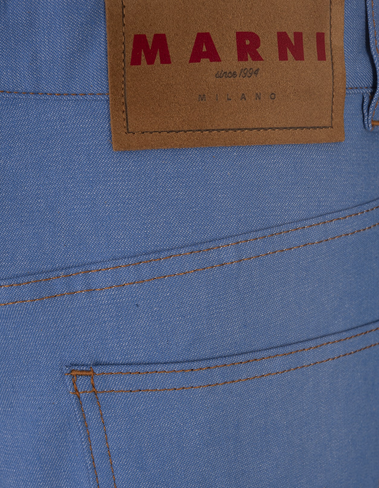 Shop Marni Blue Denim Stretch Flared Trousers