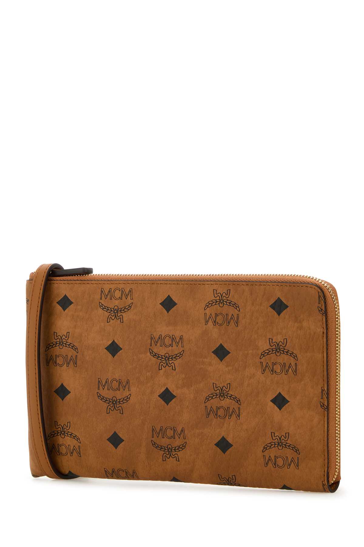 Shop Mcm Printed Canvas Crossbody Bag In Cognac