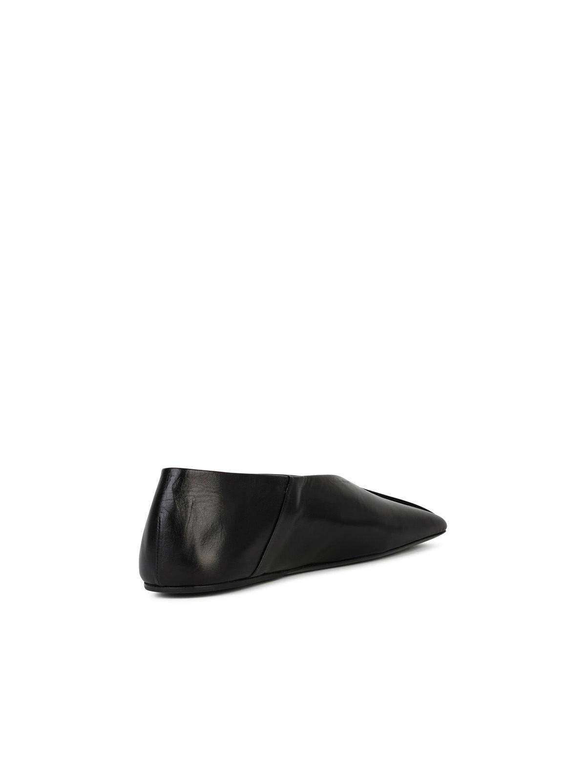 Shop Jil Sander Black Leather Ballet Flats