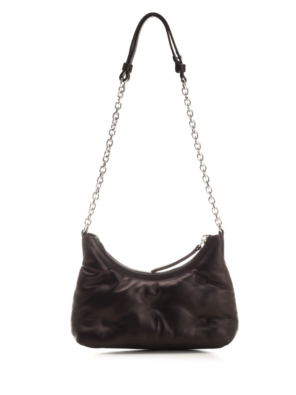 Maison Margiela Quilted Calf Leather Shoulder Bag With Silver Chain Strap In Black