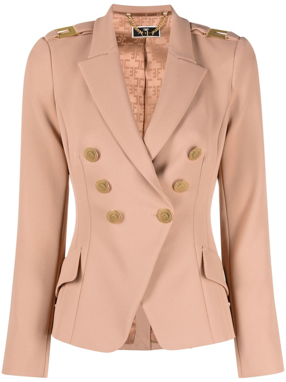 Shop Elisabetta Franchi Double Breasted Jacket In Nude