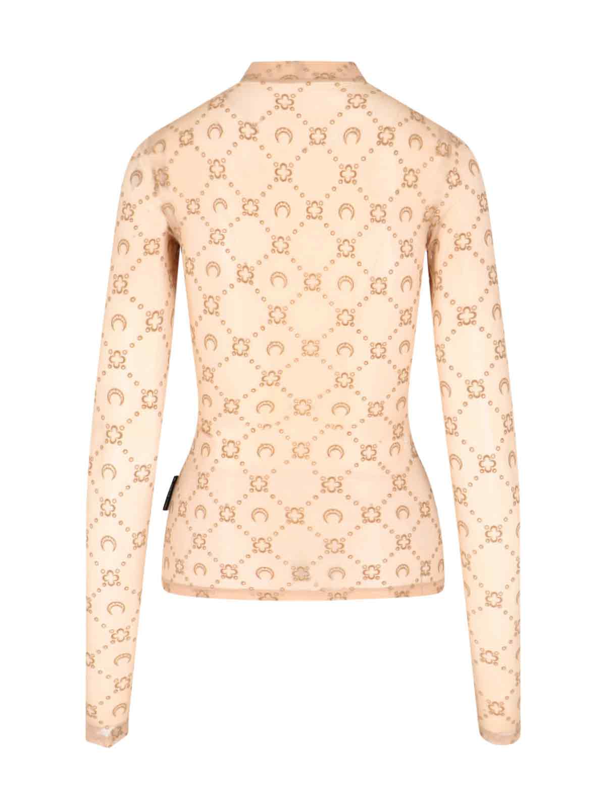Marine Serre Sheer Crewneck Top All-over Pattern In Brown