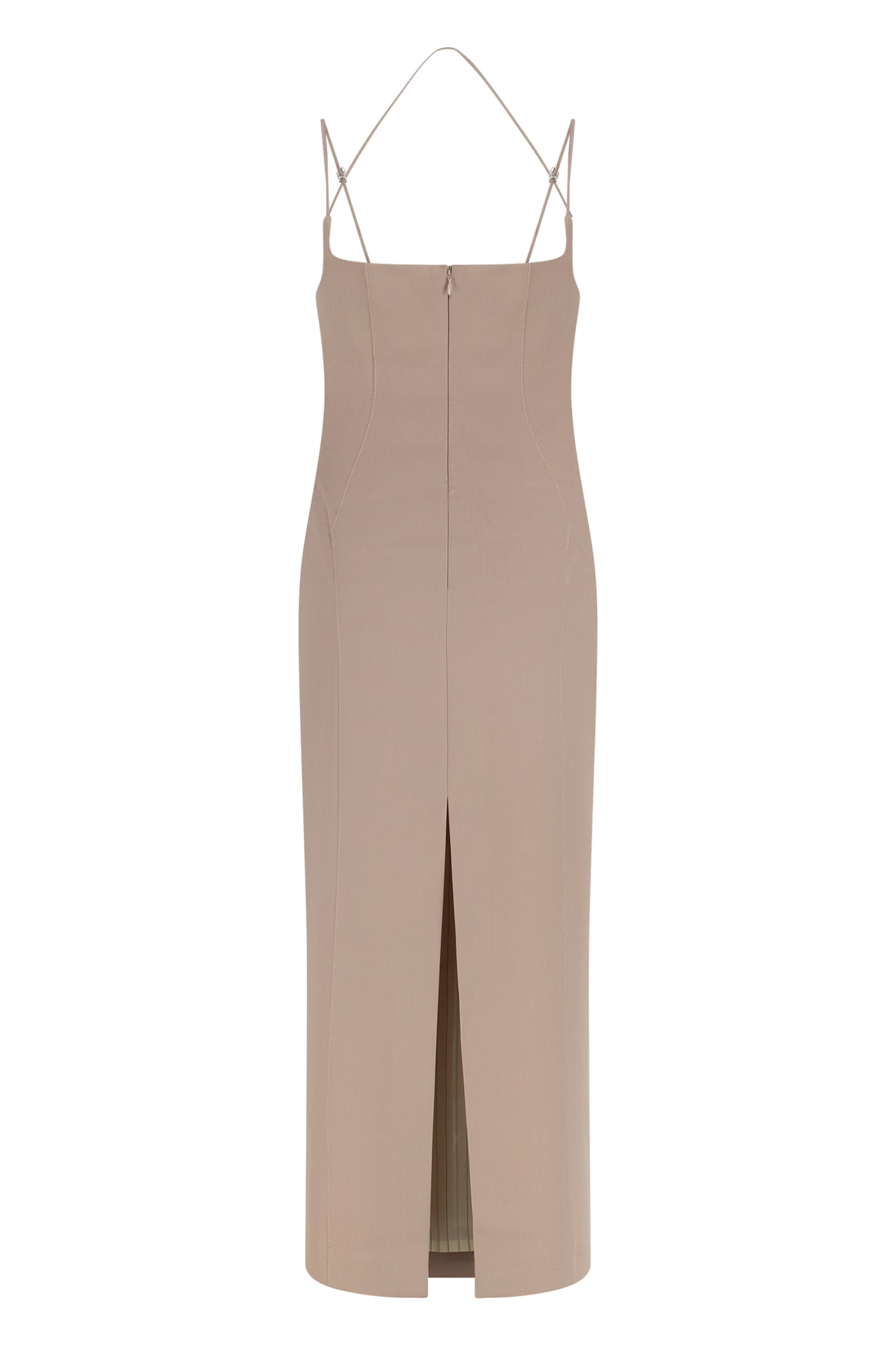 Attico Double-strap Gabardine Midi Dress In Neutral