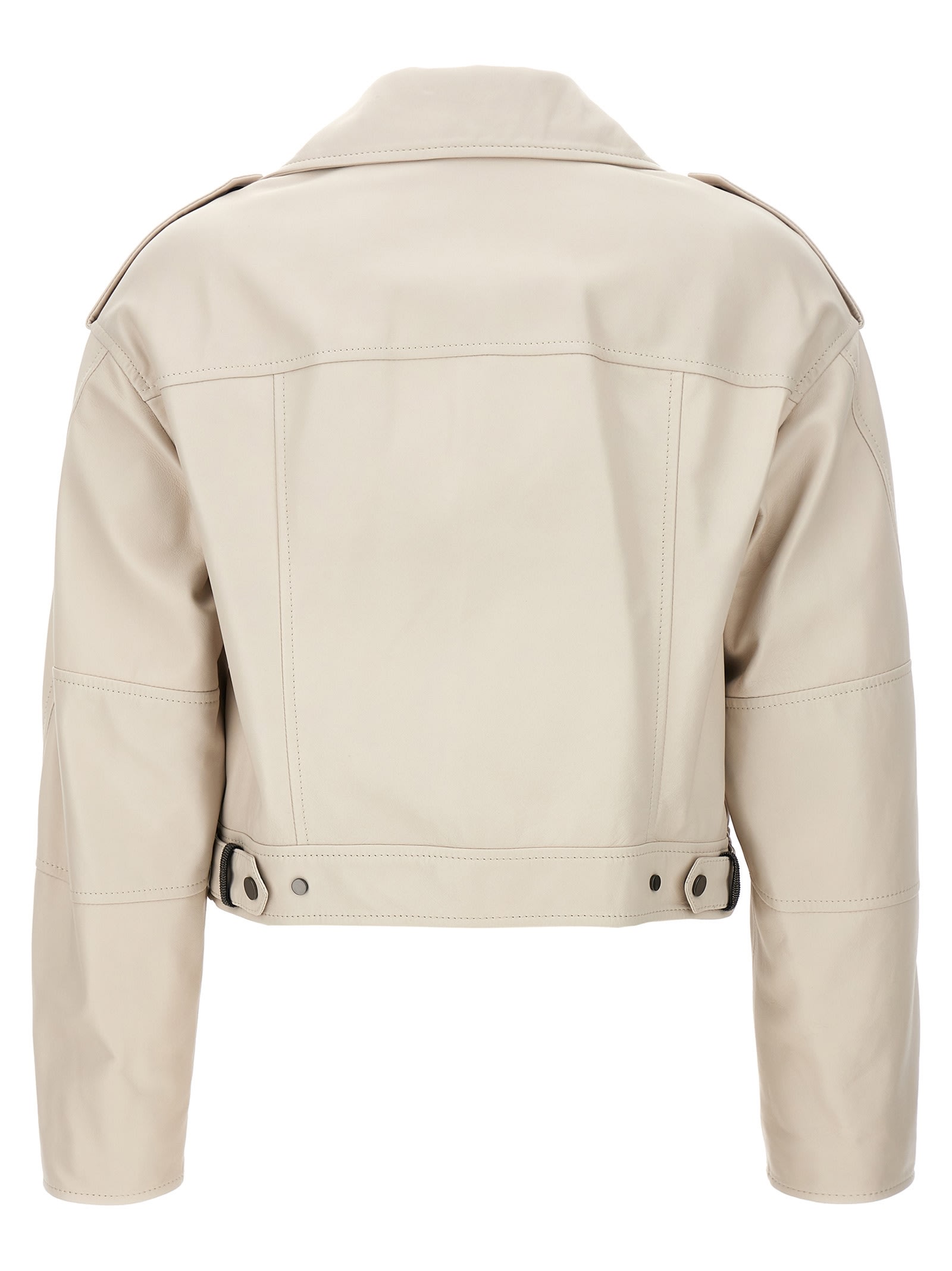 Shop Brunello Cucinelli Leather Biker Jacket In Neutrals