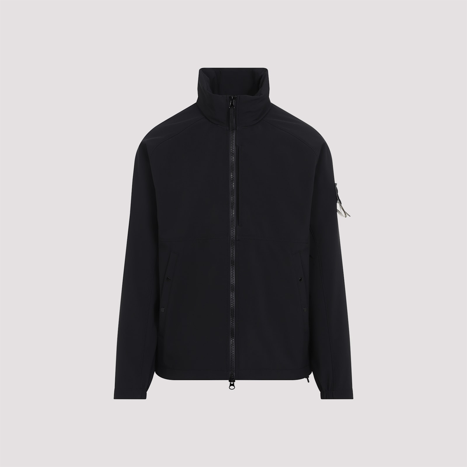 Stone Island Logo Zip-up Jacket In Black