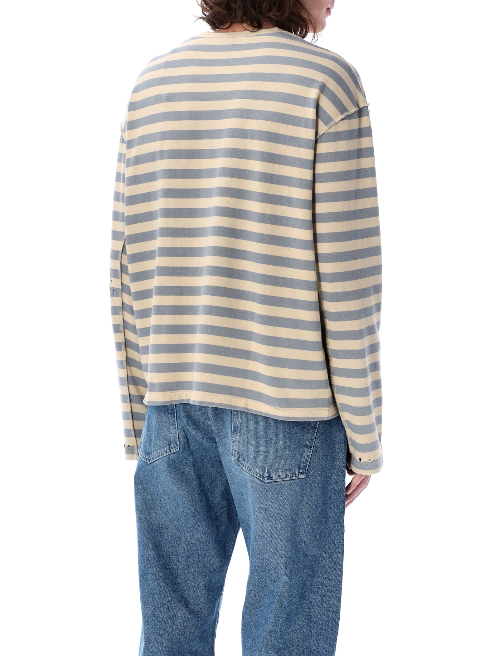 Mfpen Wide Stripe Sweatshirt In Grey Beige Stripe