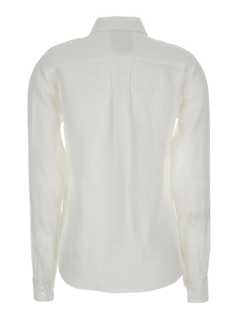 SEMICOUTURE WHITE SHIRT WITH POINTED COLLAR AND PATCH POCKETS ON THE CHEST IN LINEN WOMAN