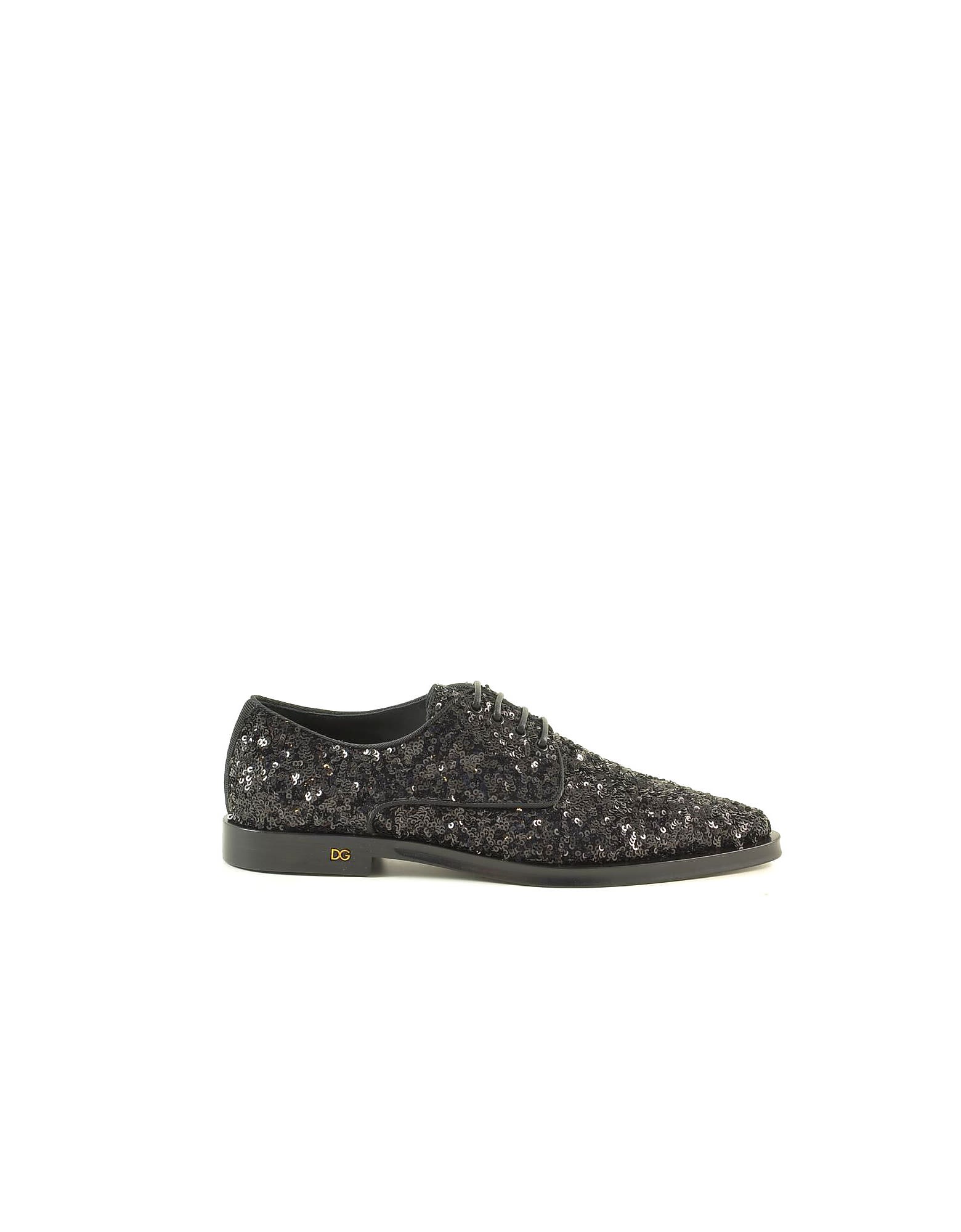 Buy Dolce & Gabbana Black Sequins Oxford Shoes online, shop Dolce & Gabbana shoes with free shipping