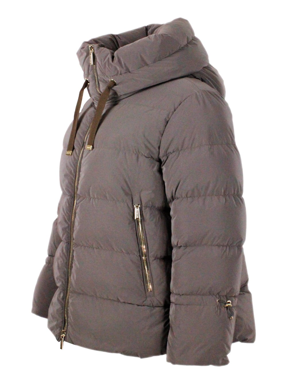 Moorer Hooded Puffer Jacket With Side Zip Pockets In Brown