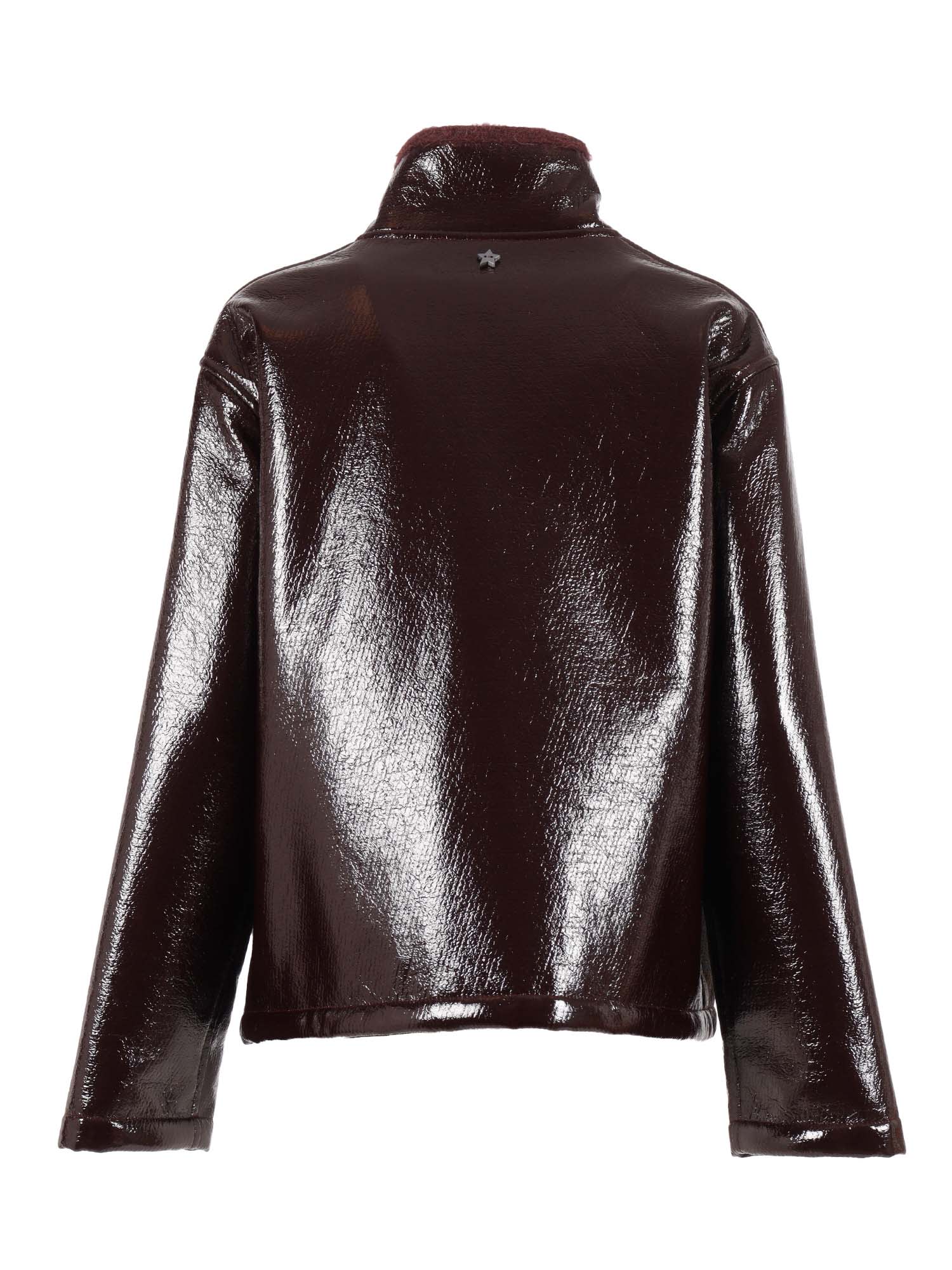 Lorena Antoniazzi High-neck Zip-front Jacket In Burgundy