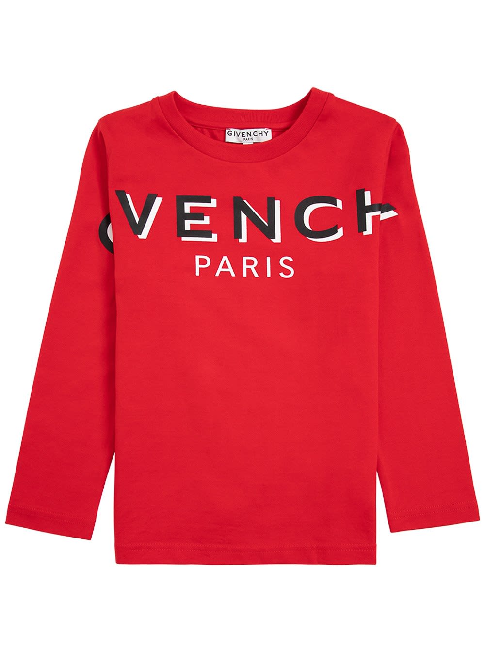 Givenchy Red Long-sleeved Cotton T-shirt With Logo Print