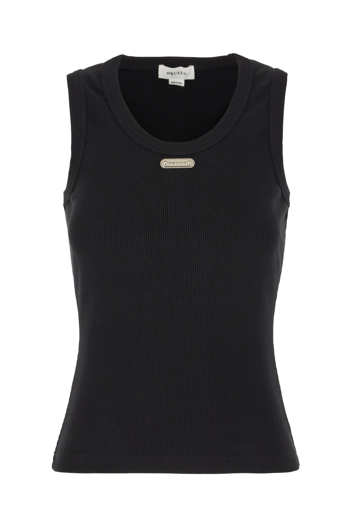 Alexander Mcqueen Ribbed Sleeveless Top With Fitted Silhouette In Black