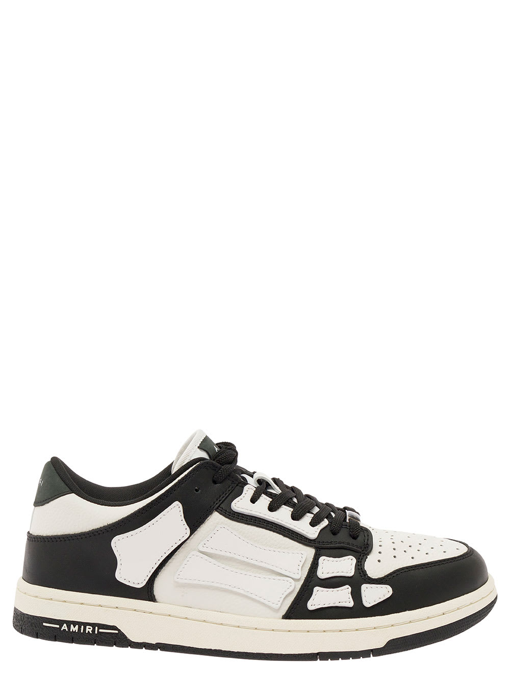 Shop Amiri Skel Top Low White And Black Sneakers With Skeleton Patch In Leather Man