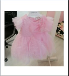 Monnalisa Pink Dress For Baby Girl With Polka Dots