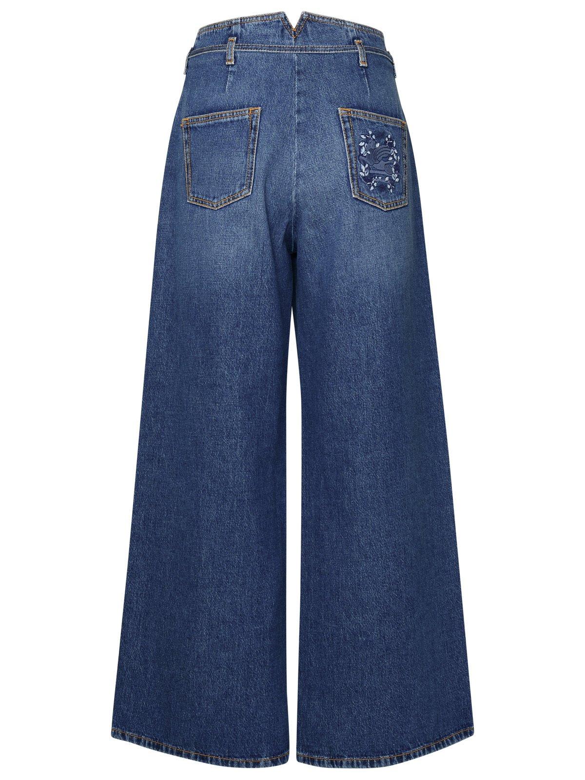 Shop Etro Floral-embroidered Wide Leg Jeans In Denim