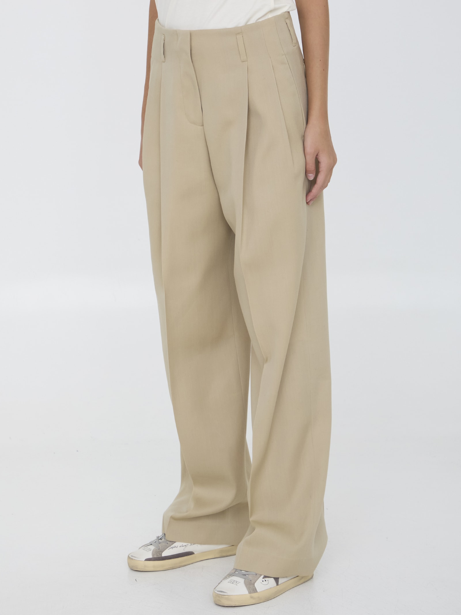 Shop Golden Goose Wool Gabardine Trousers In Beige