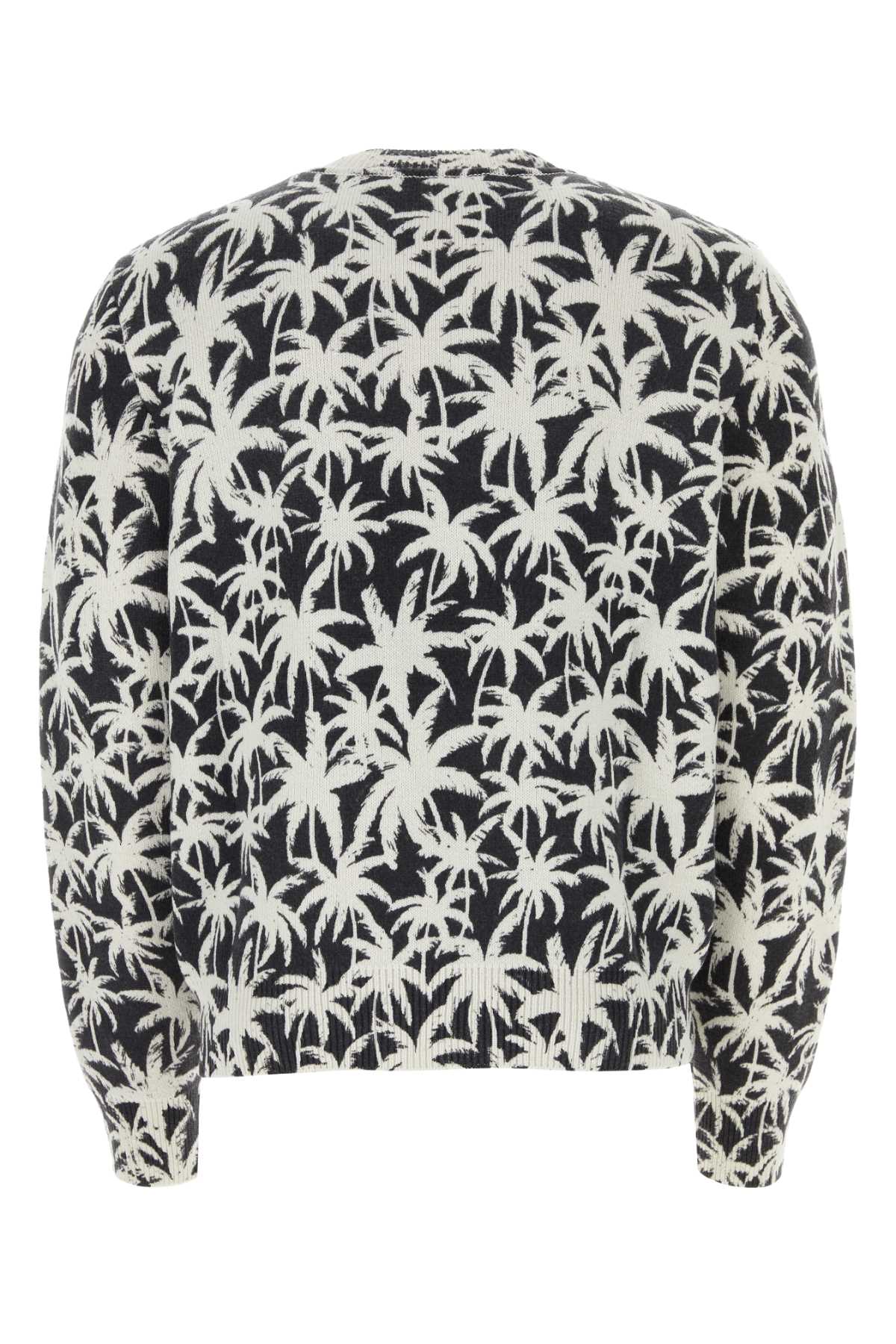 Palm Angels Printed Nylon Blend Sweater In Blackoffwhite