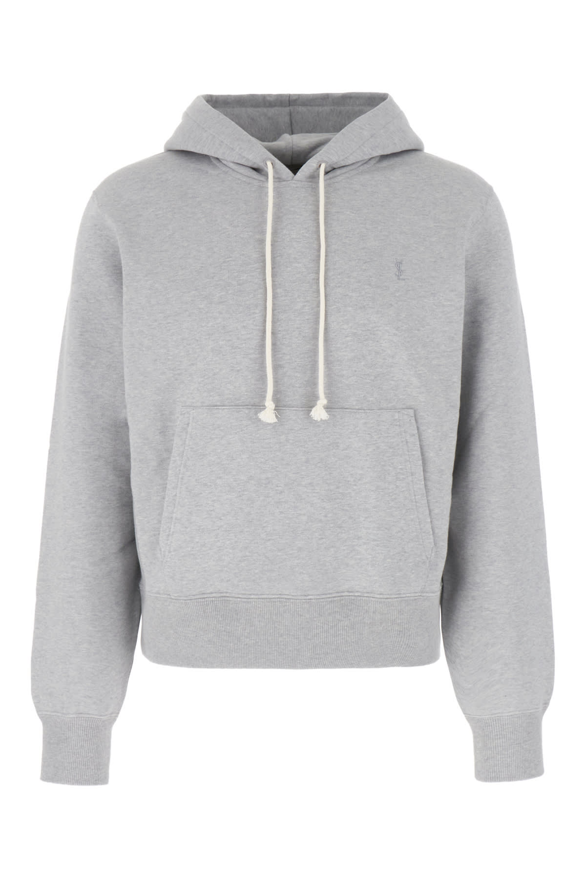 Saint Laurent Melange Grey Cotton Sweatshirt In Gray