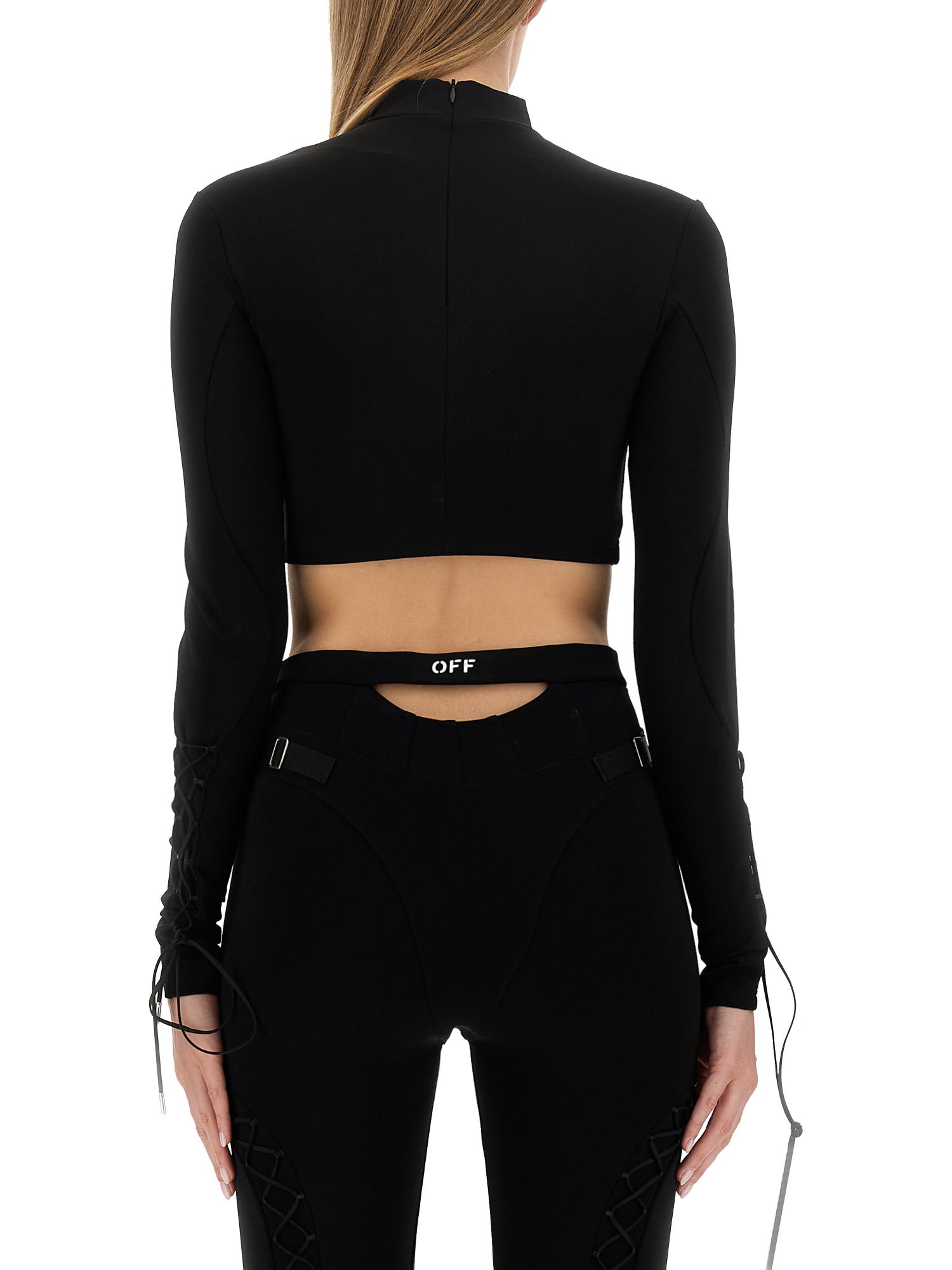 Off-white Laced Up Turtleneck Top In Black/white