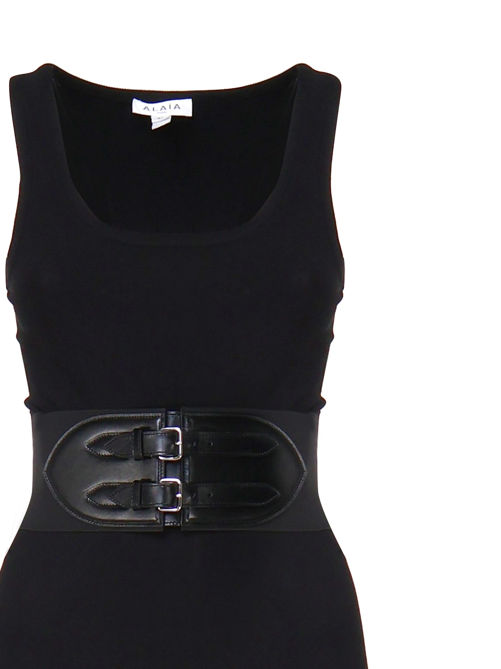 Shop Alaïa Midi Dress With Belt In Black