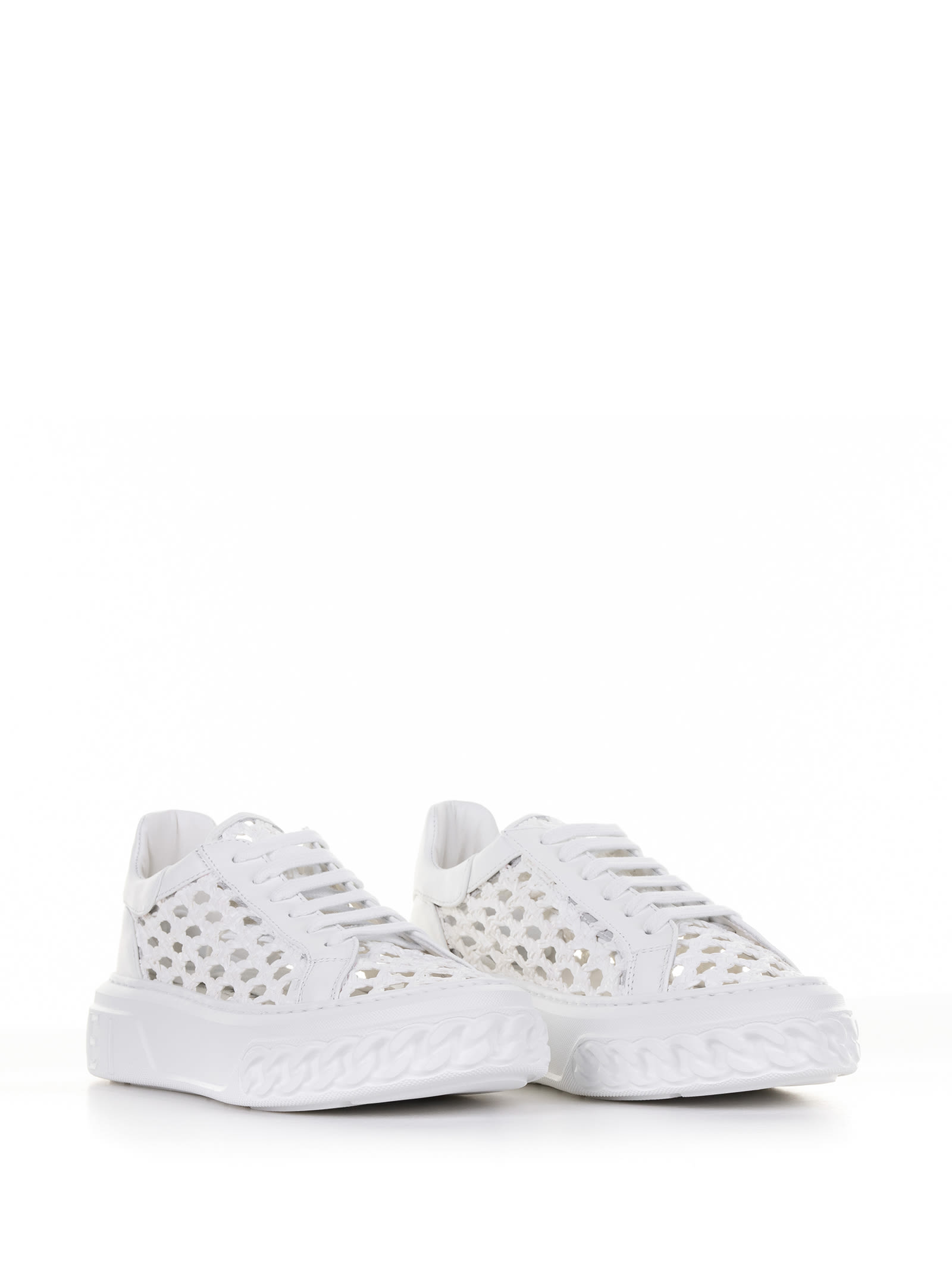Shop Casadei Perforated Leather Sneaker With Maxi Logo In Bianco