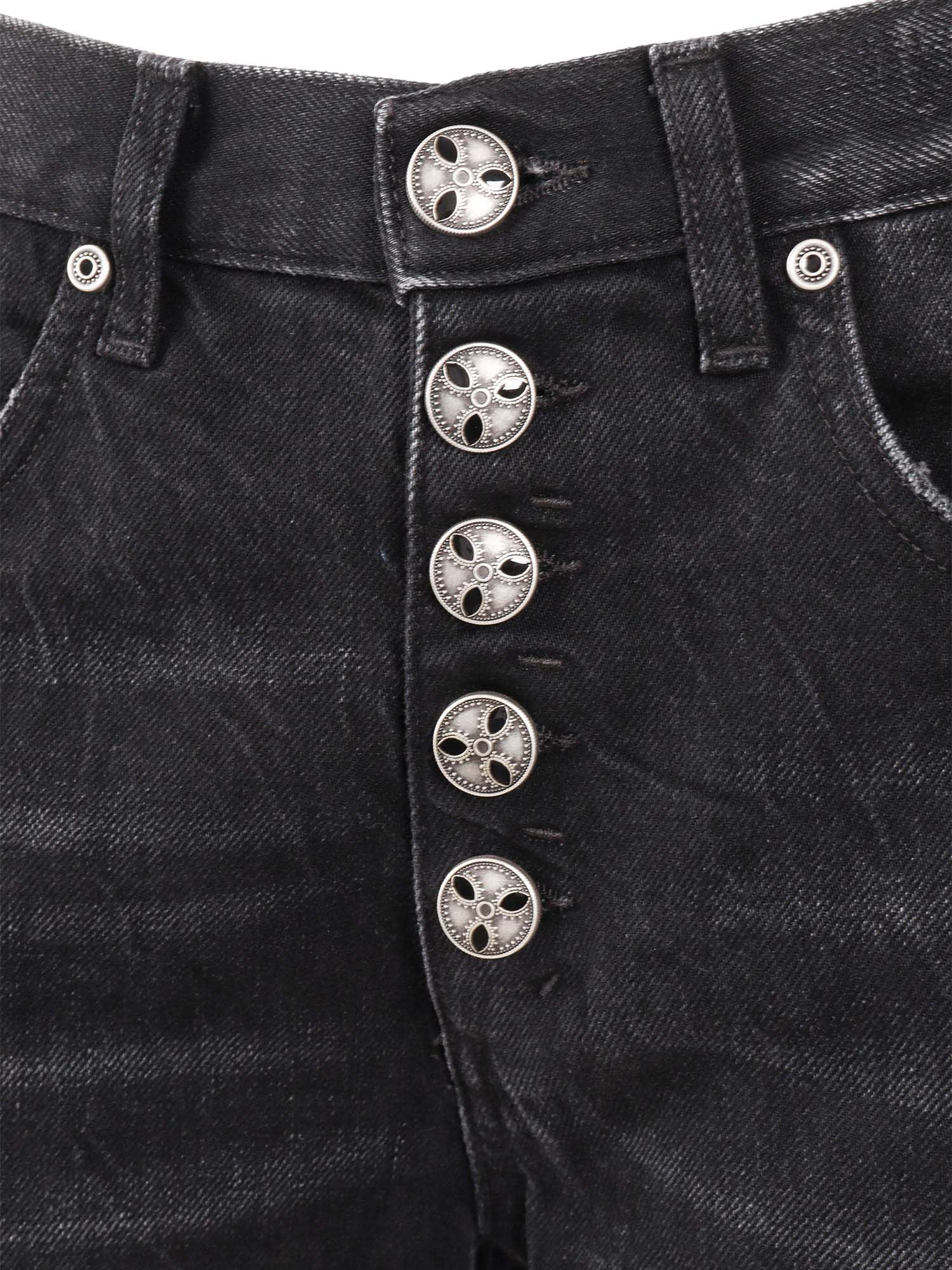 Dondup High-waisted Wide-leg Jeans With Decorative Button Fly In Black