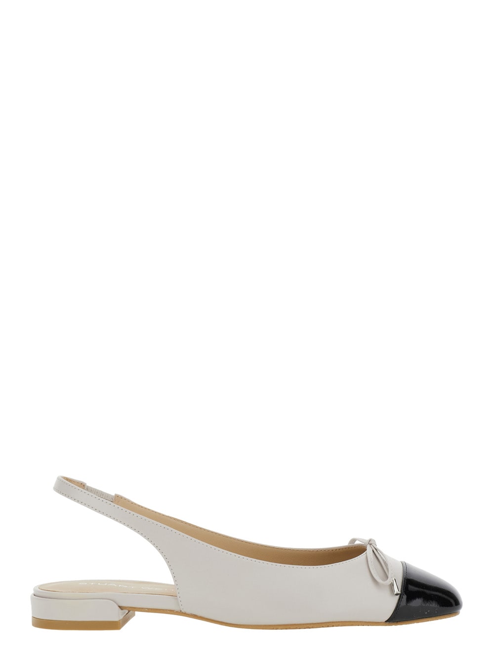 Beige Slingback Ballet Shoes With Cap Toe And Bow Detail In Leather Woman