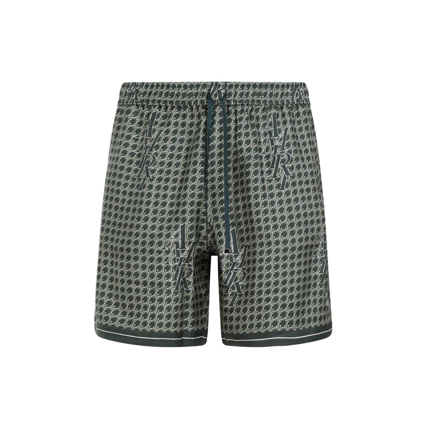 Shop Amiri Houndstooth Logo Printed Shorts In Green